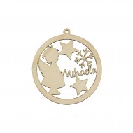 Figurina Glob Blank din Lemn Personalizat - Fetita Ingeras Stelute si Fulg - 110x100 mm