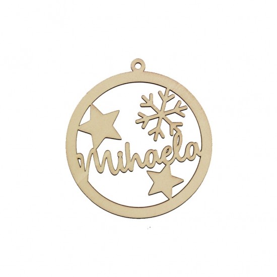 Figurina Glob Blank din Lemn Personalizat - Stelute si Fulg - 110x100 mm