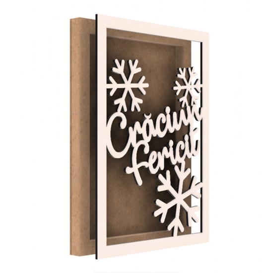 Rama din MDF pentru Muschi sau Licheni - Craciun Fericit - 350x250x26 mm