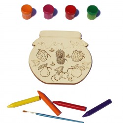 Plansa din Lemn pentru Colorat cu Figurine Detasabile - Borcan cu Fructe