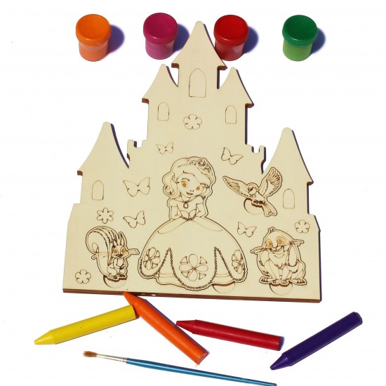 Plansa din Lemn pentru Colorat cu Figurine Detasabile - Castel cu Printesa