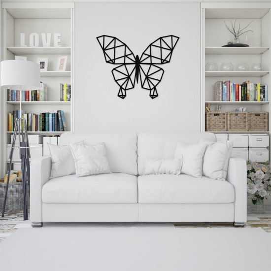 Decoratiune Geometrica de Perete din Lemn - Fluture - 76x58 cm
