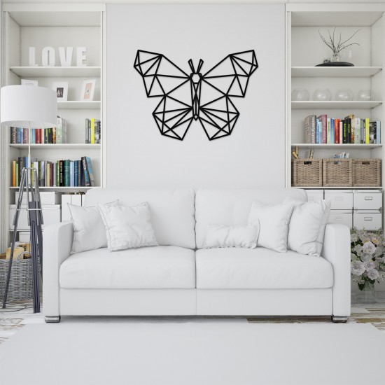 Decoratiune Geometrica de Perete din Lemn - Fluture - 80x58 cm