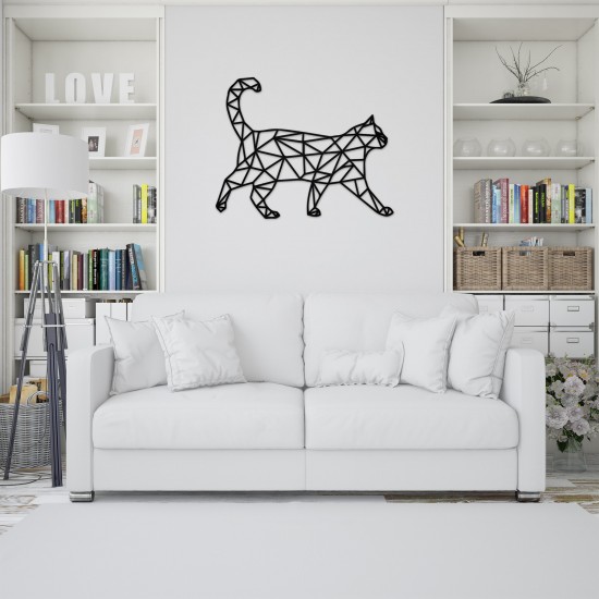 Decoratiune Geometrica de Perete din Lemn - Pisicuta - 73x58 cm