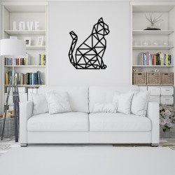 Decoratiune Geometrica de Perete din Lemn - Pisica - 73x58 cm