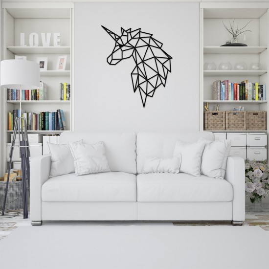 Decoratiune Geometrica de Perete din Lemn - Unicorn - 75x65 cm