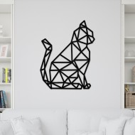 Decoratiune Geometrica de Perete din Lemn - Pisica - 73x58 cm