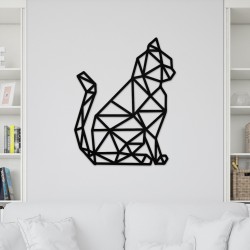Decoratiune Geometrica de Perete din Lemn - Pisica - 73x58 cm