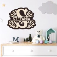 Monograma Florala Personalizata de Perete din Lemn - 53x40 cm