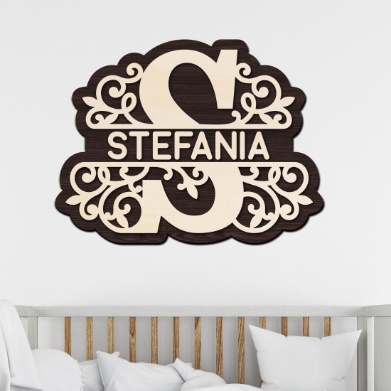 Monograma Florala Personalizata de Perete din Lemn - 85x60 cm