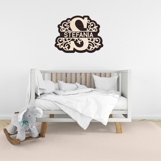 Monograma Florala Personalizata de Perete din Lemn - 85x60 cm