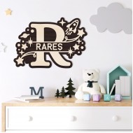 Monograma Personalizata de Perete din Lemn - Baiat - 58x40 cm