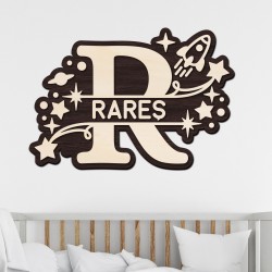 Monograma Personalizata de Perete din Lemn - Baiat - 89x60 cm
