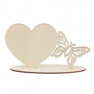 Ornament Blank Inima cu Fluture din Lemn cu Suport
