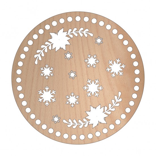 Baza din lemn pentru Crosetat Cerc Model Fulgi si Craciunita - Fag - 15cm - 47o - 6mm