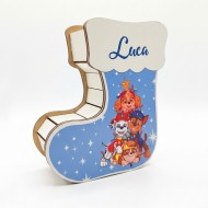 Suport Decorativ Cutie Cizmulita pentru Cadouri Mos Craciun - Mos Nicolae Personalizata cu Nume -  Model Catelusi - 18x16x6.5 cm