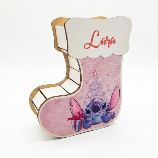 Suport Decorativ Cutie Cizmulita pentru Cadouri Mos Craciun - Mos Nicolae Personalizata cu Nume -  Model Extraterestru - 18x16x6.5 cm