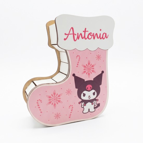 Suport Decorativ Cutie Cizmulita pentru Cadouri Mos Craciun - Mos Nicolae Personalizata cu Nume -  Model Pisica - 18x16x6.5 cm