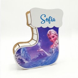 Suport Decorativ Cutie Cizmulita pentru Cadouri Mos Craciun - Mos Nicolae Personalizata cu Nume -  Model Printesa - 18x16x6.5 cm