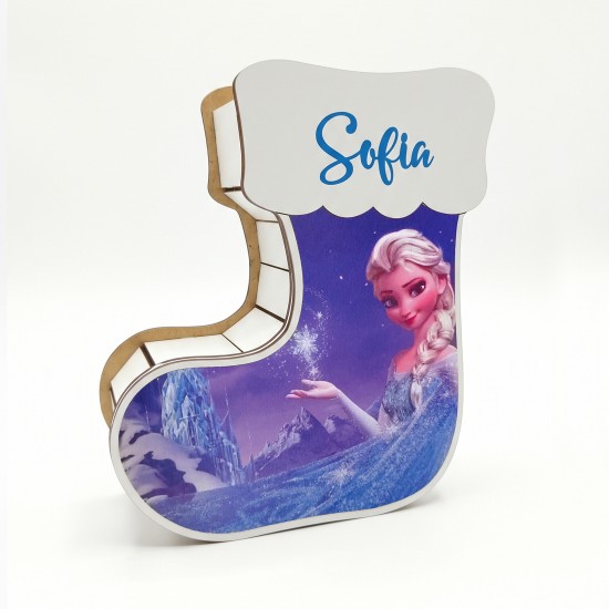 Suport Decorativ Cutie Cizmulita pentru Cadouri Mos Craciun - Mos Nicolae Personalizata cu Nume -  Model Printesa - 18x16x6.5 cm