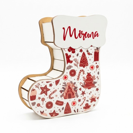 Suport Decorativ Cutie Cizmulita pentru Cadouri Mos Craciun - Mos Nicolae Personalizata cu Nume -  Model Craciun - 18x16x6.5 cm