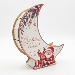 Suport Decorativ - Cutie Semilună pentru Aranjamente Florale de Craciun – Personalizata cu Text -  Model Mos Craciun si Ren - 22x19x6.5 cm