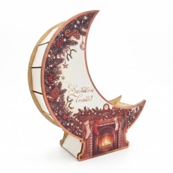 Suport Decorativ - Cutie Semilună pentru Aranjamente Florale de Craciun – Personalizata cu Text -  Model Semineu - 22x19x6.5 cm