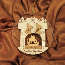 Ornament Brad Acril si Lemn - Semineu - Familie - Personalizat