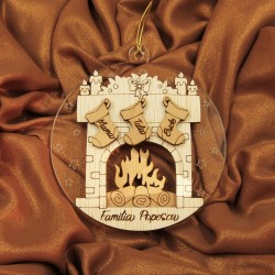 Ornament Brad Acril si Lemn - Semineu - Familie - Personalizat
