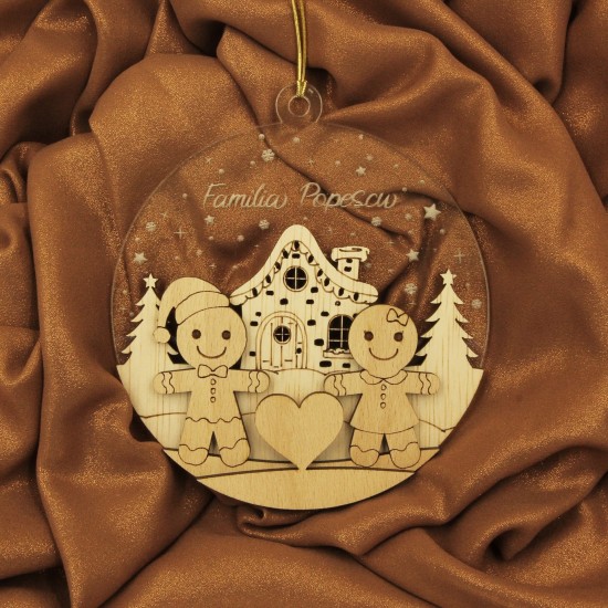 Ornament Brad Acril si Lemn - Familie de Turta Dulce - Cuplu - Personalizat