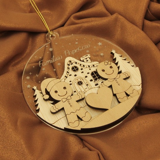 Ornament Brad Acril si Lemn - Familie de Turta Dulce - Cuplu - Personalizat