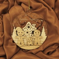 Ornament Brad Acril si Lemn - Familie de Turta Dulce - 3 membrii - Personalizat