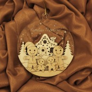 Ornament Brad Acril si Lemn - Familie de Turta Dulce - 4 membrii - Personalizat