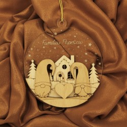 Ornament Brad Acril si Lemn - Familie Gnomi - Cuplu - Personalizat