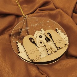 Ornament Brad Acril si Lemn - Familie Gnomi - 3 membrii - Personalizat
