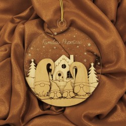 Ornament Brad Acril si Lemn - Familie Gnomi - 4 membrii - Personalizat