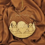Ornament Brad Acril si Lemn - Familie Pinguini - Cuplu - Personalizat