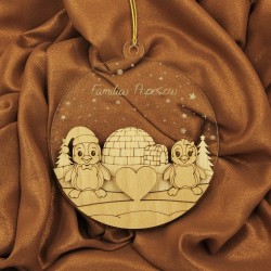 Ornament Brad Acril si Lemn - Familie Pinguini - Cuplu - Personalizat