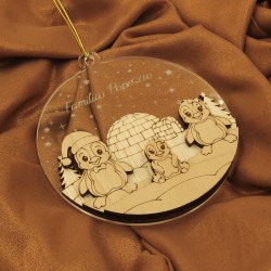 Ornament Brad Acril si Lemn - Familie Pinguini - 3 membrii - Personalizat