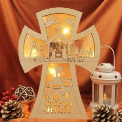 Decoratiune Luminoasa - Cruce Scena Nasterii -  Craciun Fericit