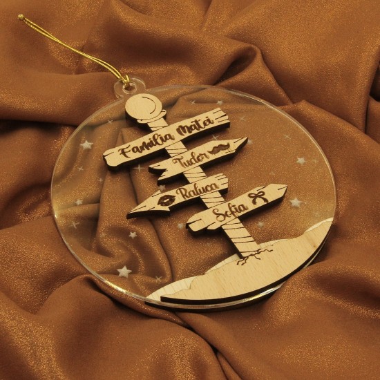 Ornament Brad Acril si Lemn - Semn Polul Nord - Familie - Personalizat
