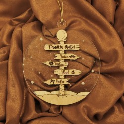 Ornament Brad Acril si Lemn - Semn Polul Nord - Familie - Personalizat