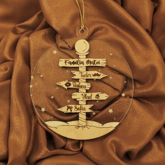 Ornament Brad Acril si Lemn - Semn Polul Nord - Familie - Personalizat
