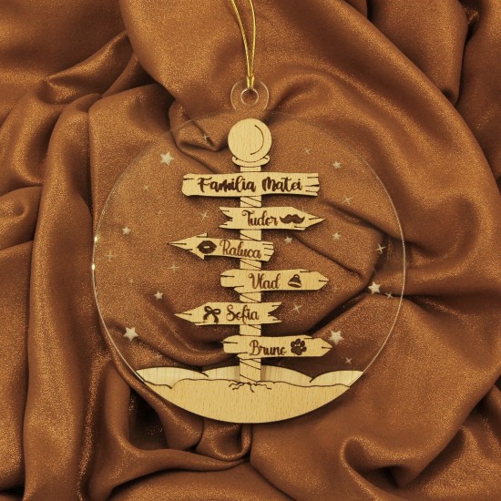 Ornament Brad Acril si Lemn - Semn Polul Nord - Familie - Personalizat