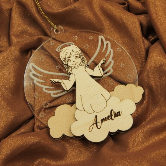 Ornament Brad Acril si Lemn - Ingeras - Personalizat