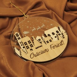 Ornament Brad Acril si Lemn - Peisaj Iarna - Personalizat