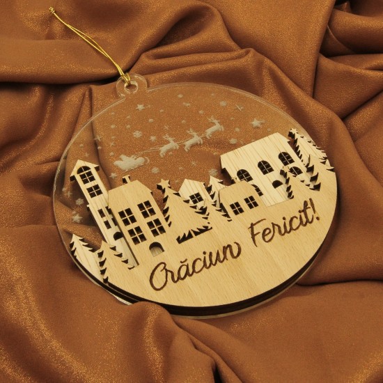 Ornament Brad Acril si Lemn - Peisaj Iarna - Personalizat