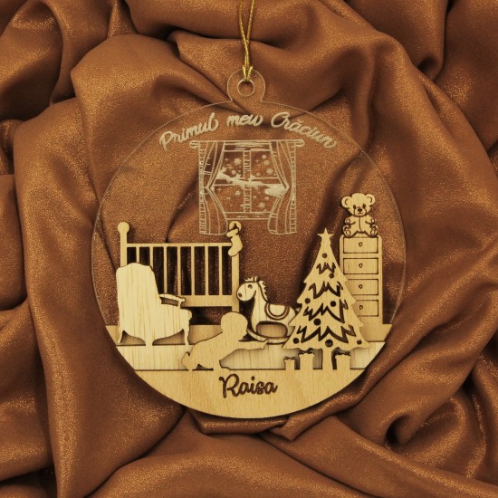 Ornament Brad Acril si Lemn - Primul meu Craciun - Personalizat