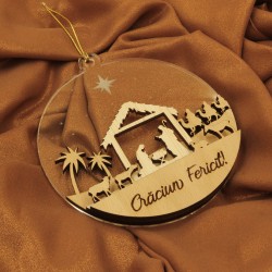 Ornament Brad Acril si Lemn - Scena Nasterii - Personalizat