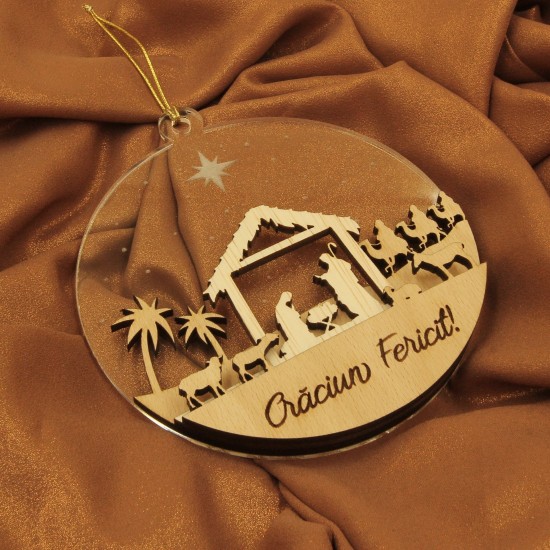 Ornament Brad Acril si Lemn - Scena Nasterii - Personalizat